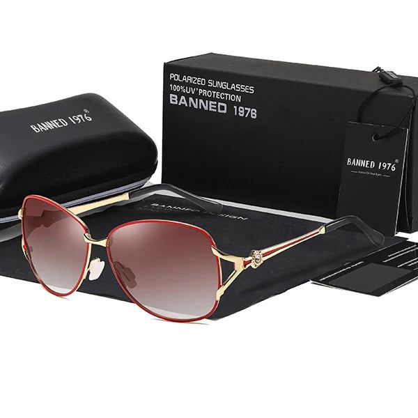 Óculos de Sol Feminino Polarizado Armação Metal Luxuosa - Versão Dourada - Lojas LA