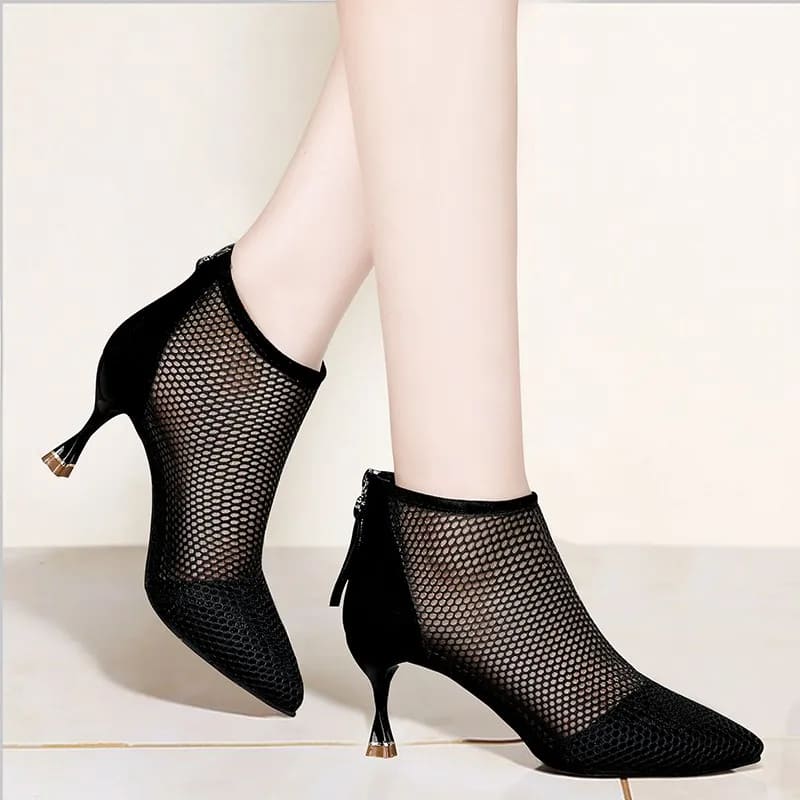 Bota Cano Curto Salto Baixo Fino Malha Sexy - Vista Principal - Lojas LA