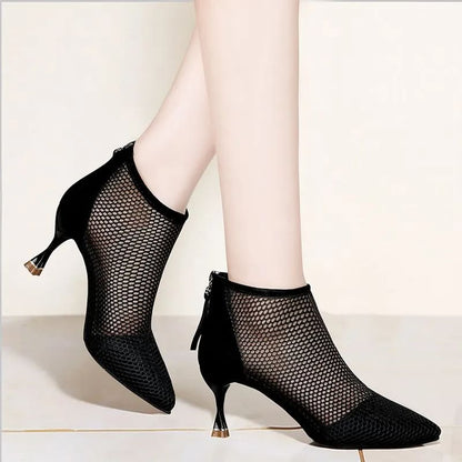 Bota Cano Curto Salto Baixo Fino Malha Sexy - Vista Principal - Lojas LA