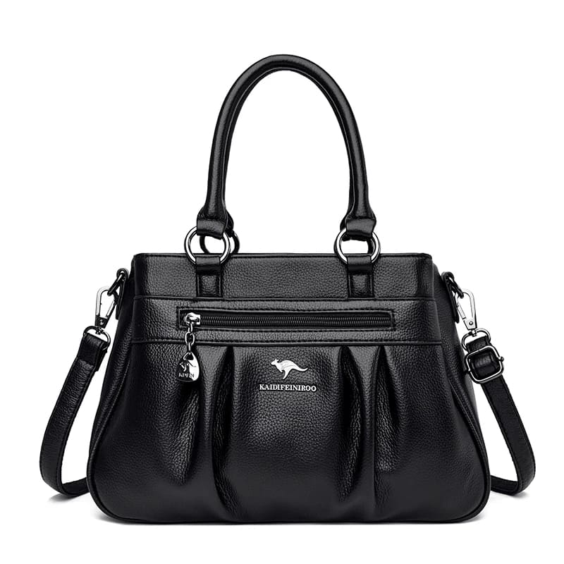 Bolsa de Couro Vintage para Mulheres Grande Capacidade - Detalhe Fechamento - Lojas LA