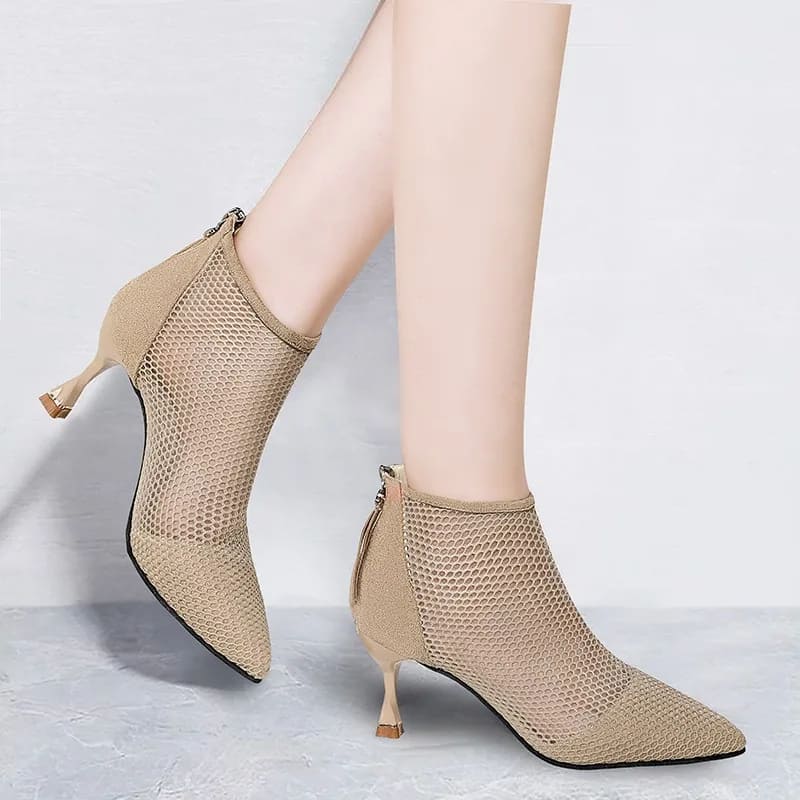 Bota Cano Curto Salto Baixo Fino Malha Sexy - Vista Lateral - Lojas LA
