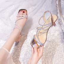 Sandália Feminina de Salto Alto Fino com Strass