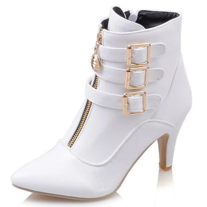 Bota Feminina de Salto em Couro Ecológico - Vista Lateral - Lojas LA