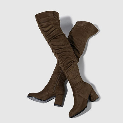 Bota Feminina de Salto Bloco Quadrado Cano Longo - Vista Completa - Lojas LA