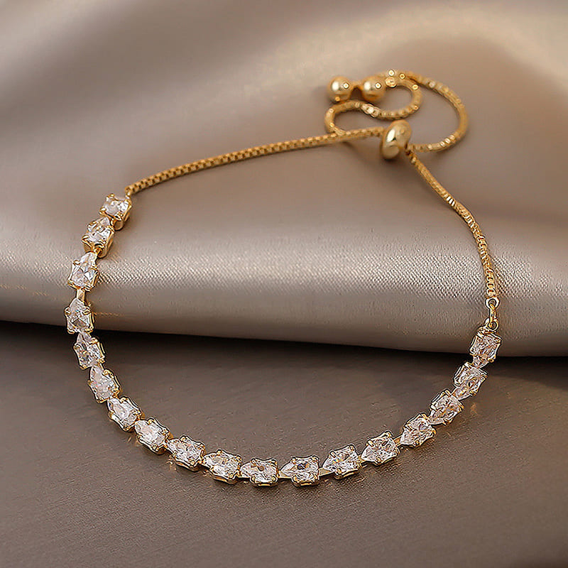 Pulseira Feminina Dourada com Cristais Aço Inoxidável Ajustável - Vista Principal - Lojas LA
