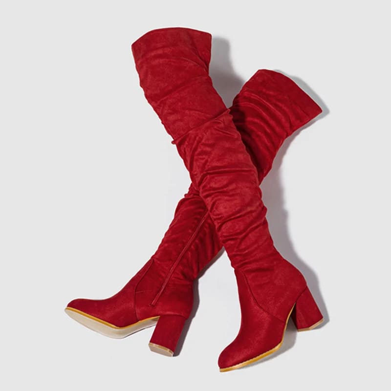 Bota Feminina de Salto Bloco Quadrado Cano Longo - Vista Frontal - Lojas LA