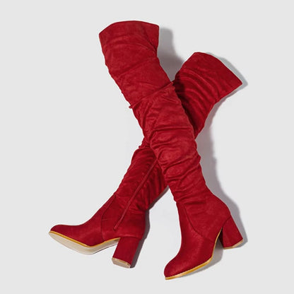 Bota Feminina de Salto Bloco Quadrado Cano Longo - Vista Frontal - Lojas LA