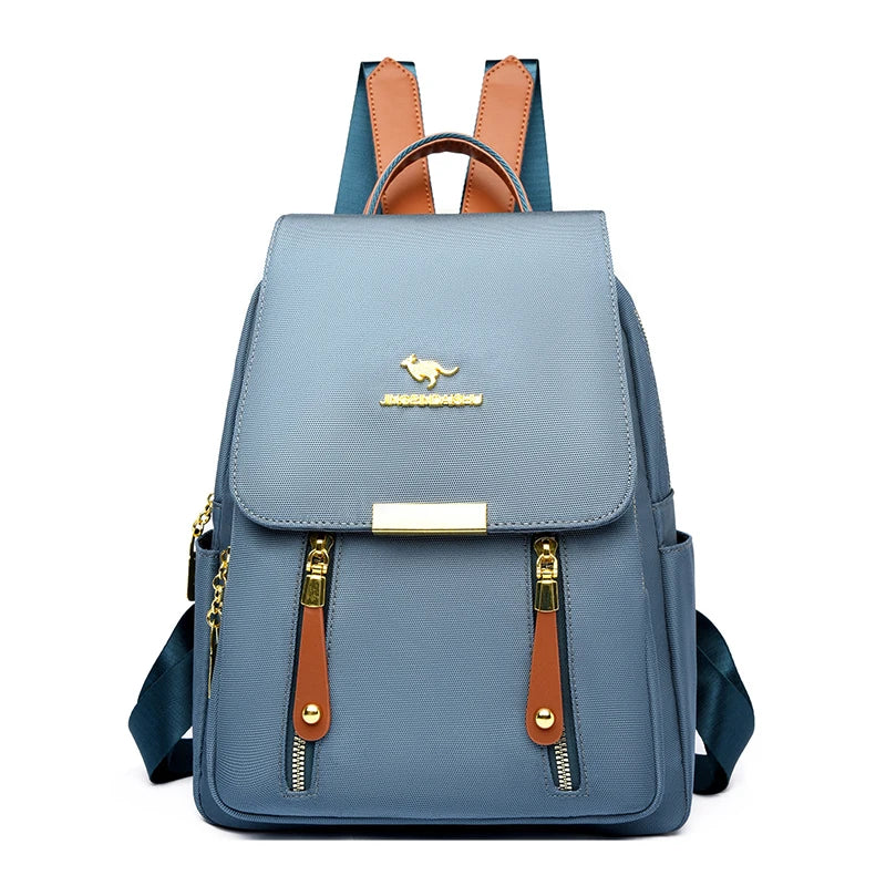 Bolsa Mochila de Couro Azul Claro