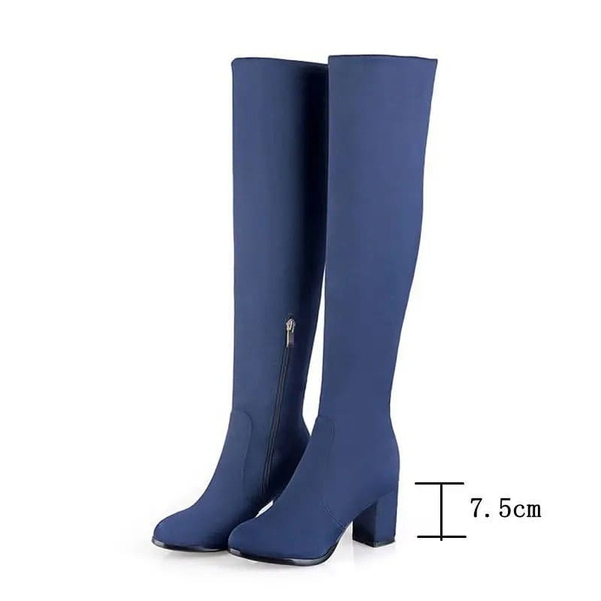Bota Feminina Cano Longo Salto Alto Bloco Camurça - Versão Azul - Lojas LA