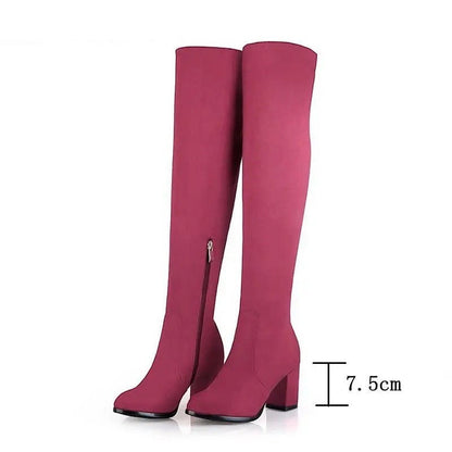Bota Feminina Cano Longo Salto Alto Bloco Camurça - Versão Rosa - Lojas LA