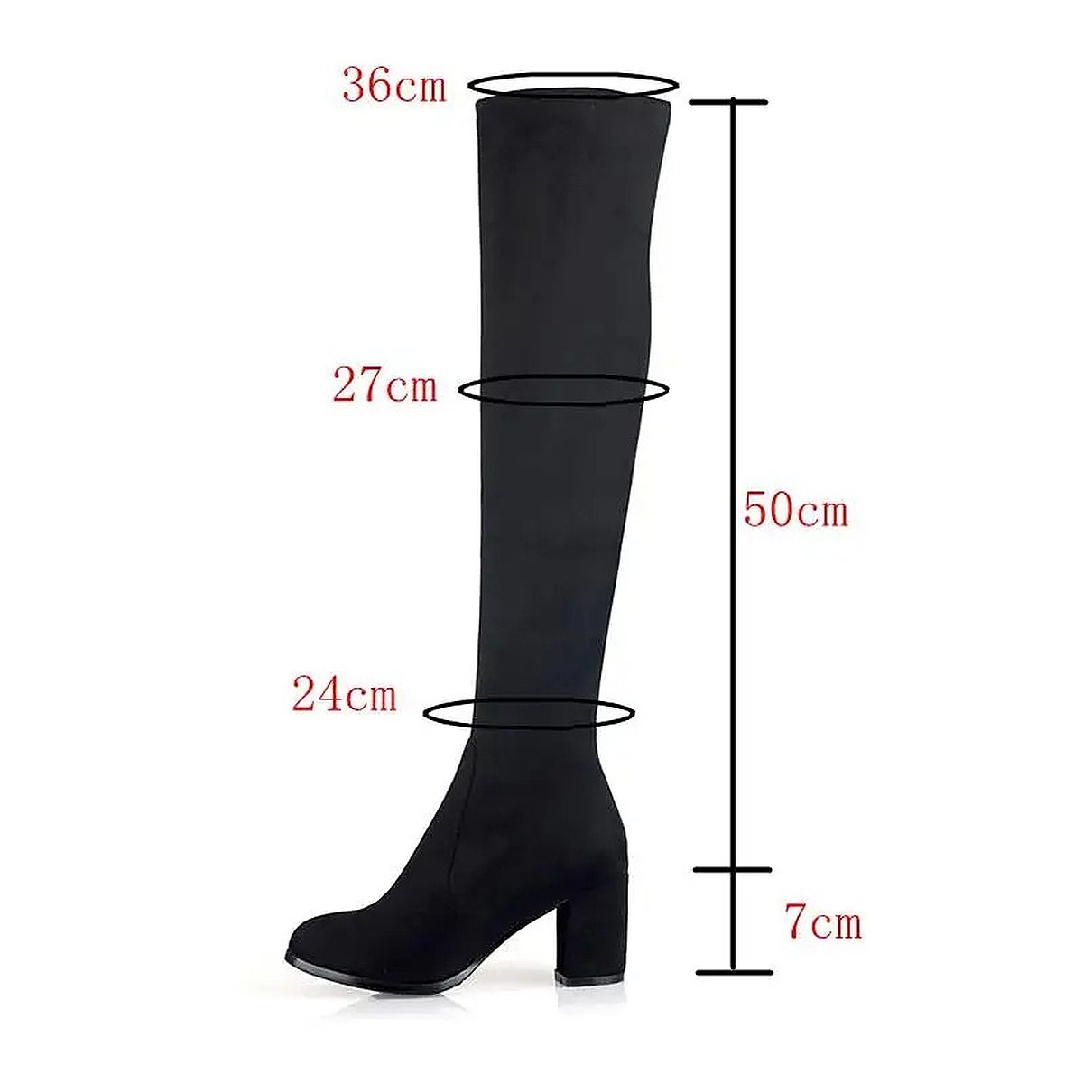 Bota Feminina Cano Longo Salto Alto Bloco Camurça - Vista Lateral Preta - Lojas LA
