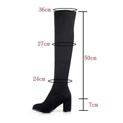 Bota Feminina Cano Longo Salto Alto Bloco Camurça - Vista Lateral Preta - Lojas LA