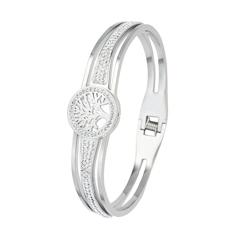 Bracelete Pulseira Árvore da Vida Titânio Premium Feminino - Versão Prata - Lojas LA