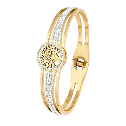 Bracelete Pulseira Árvore da Vida Titânio Premium Feminino - Versão Dourada - Lojas LA