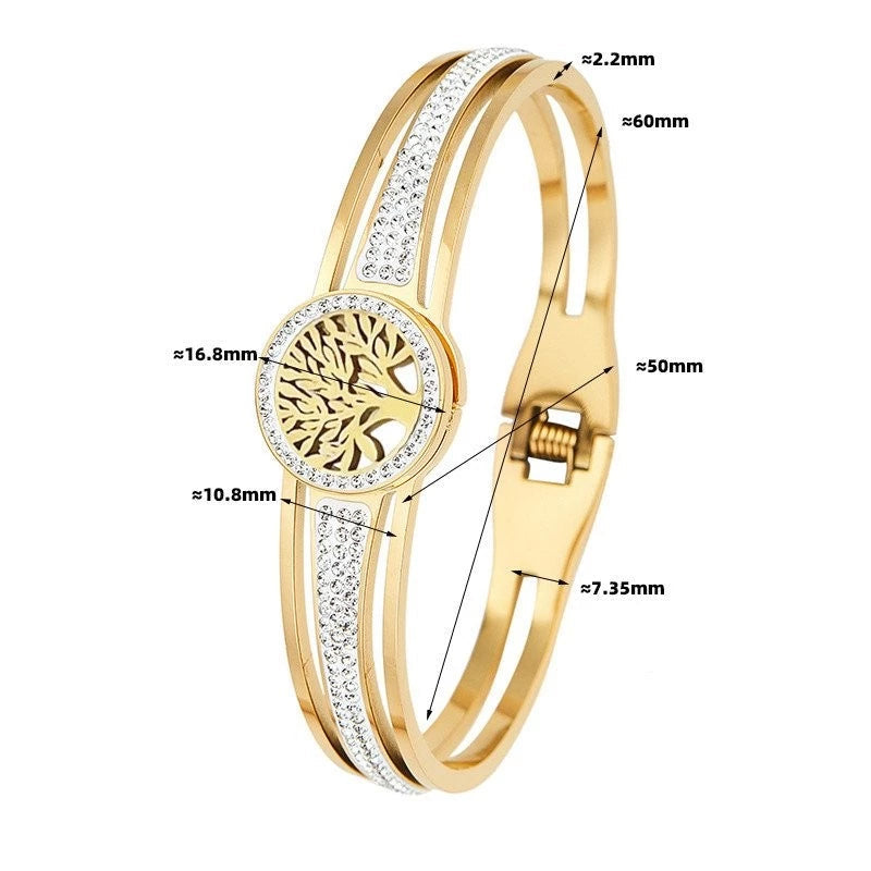 Bracelete Pulseira Árvore da Vida Titânio Premium Feminino - Detalhe Árvore Dourado - Lojas LA