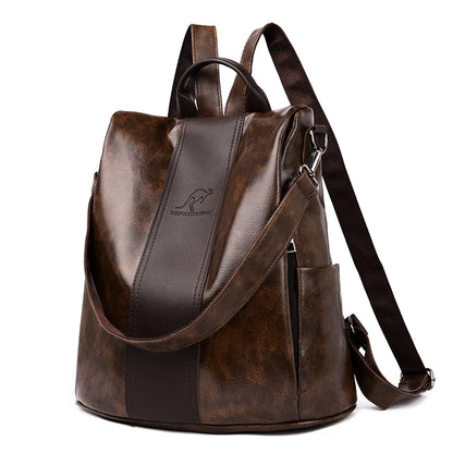 Mochila feminina de luxo antifurto couro PU preta — Lojas LA