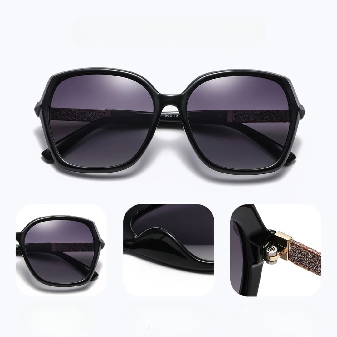 Óculos de Sol Feminino Grande Polarizado Borboleta UV400 - Detalhe Armação - Lojas LA