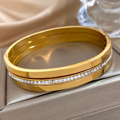 Pulseira Bracelete Feminino Dourado Glossy - Vista Lateral - Lojas LA