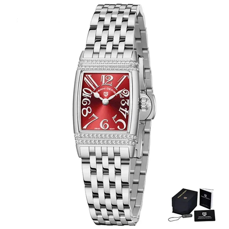 Relógio de Luxo Feminino Prata PAGANI DESIGN - Mostrador Vermelho - Lojas LA