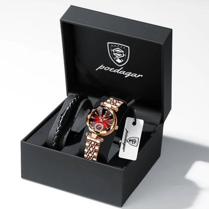 Relógio de Pulso Feminino Elegante Alta Qualidade - Versão Dourado e Vermelho - Lojas LA