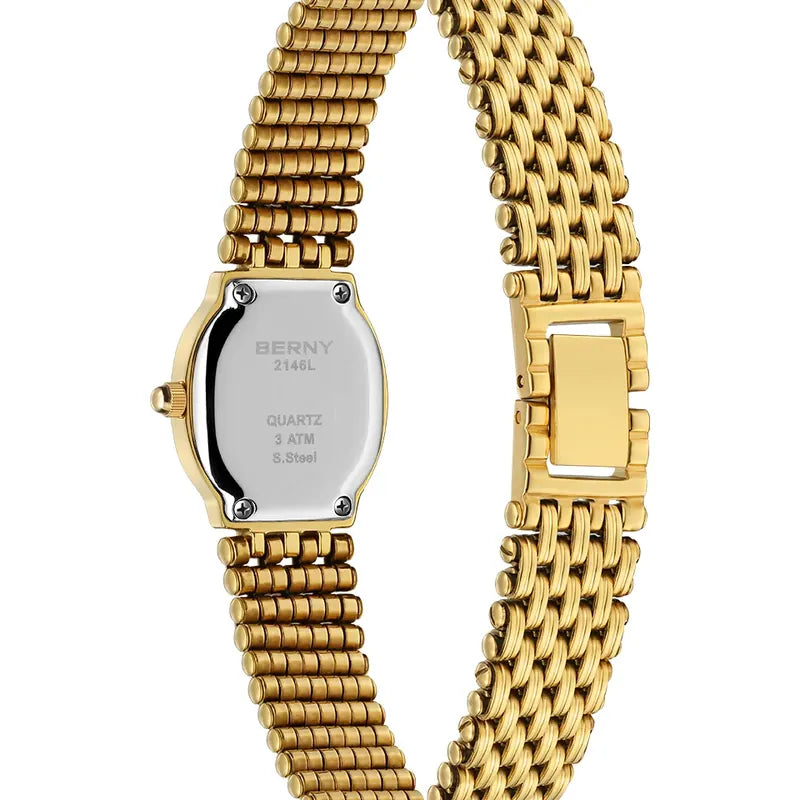 Relógio Feminino Dourado Pequeno BERNY 2146L - Vista Traseira Aço Inox - Lojas LA