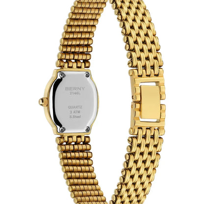 Relógio Feminino Dourado Pequeno BERNY 2146L - Vista Traseira Aço Inox - Lojas LA