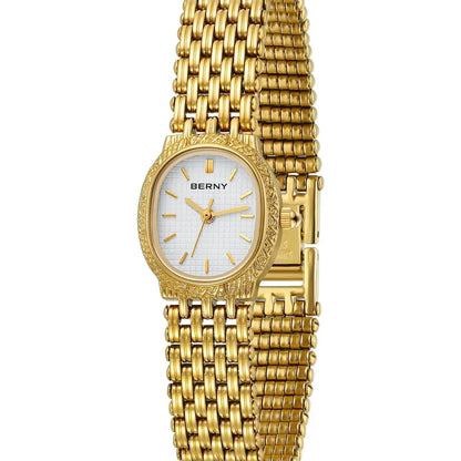 Relógio Feminino Dourado Pequeno BERNY 2146L - Mostrador Branco Retrô - Lojas LA