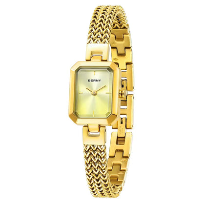 Relógio Feminino Dourado Pequeno BERNY - Vista Lateral Quadrado - Lojas LA