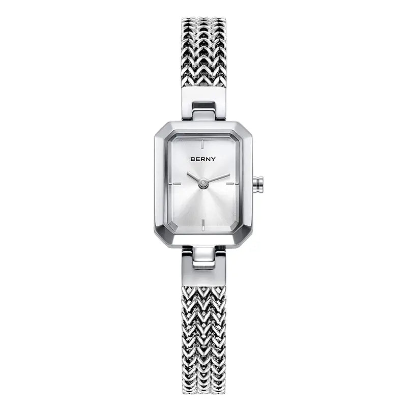 Relogio feminino prata pequeno quadrado