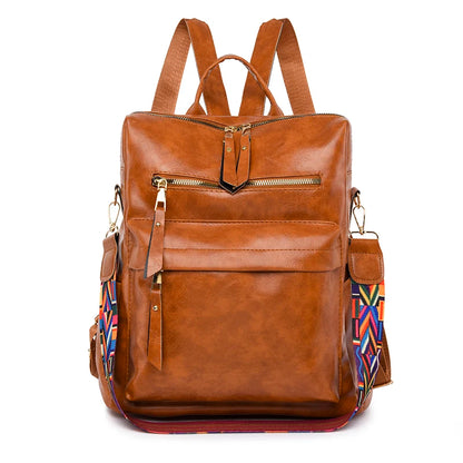 Mochila feminina couro vintage para faculdade e viagens
