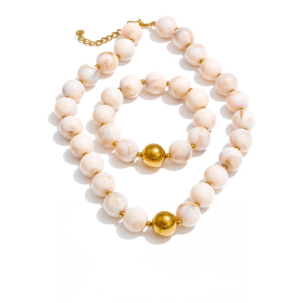 Conjunto Colar e Bracelete com Contas de Resina Coloridas - Vista Principal - Lojas LA