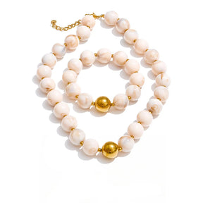 Conjunto Colar e Bracelete com Contas de Resina Coloridas - Vista Principal - Lojas LA