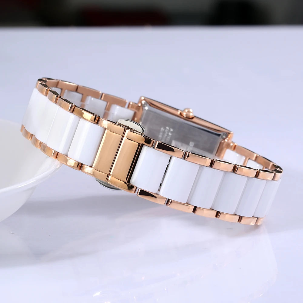 Relógio Feminino BERNY Retangular Cristal Safira