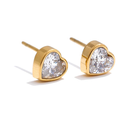 Brinco feminino coracao zirconia AAA dourado Lojas LA