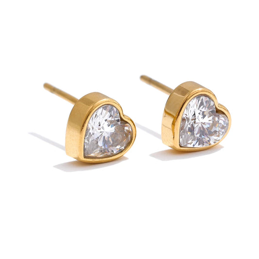 Brinco feminino coracao zirconia AAA dourado Lojas LA