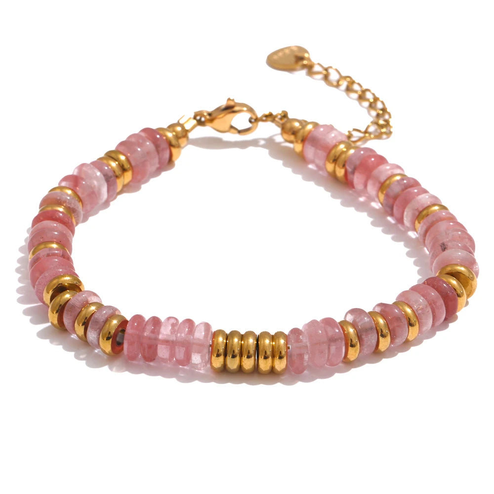 Pulseira Artesanal com Pedras Naturais Coloridas Aço Inoxidável
