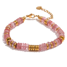 Pulseira Artesanal com Pedras Naturais Coloridas Aço Inoxidável