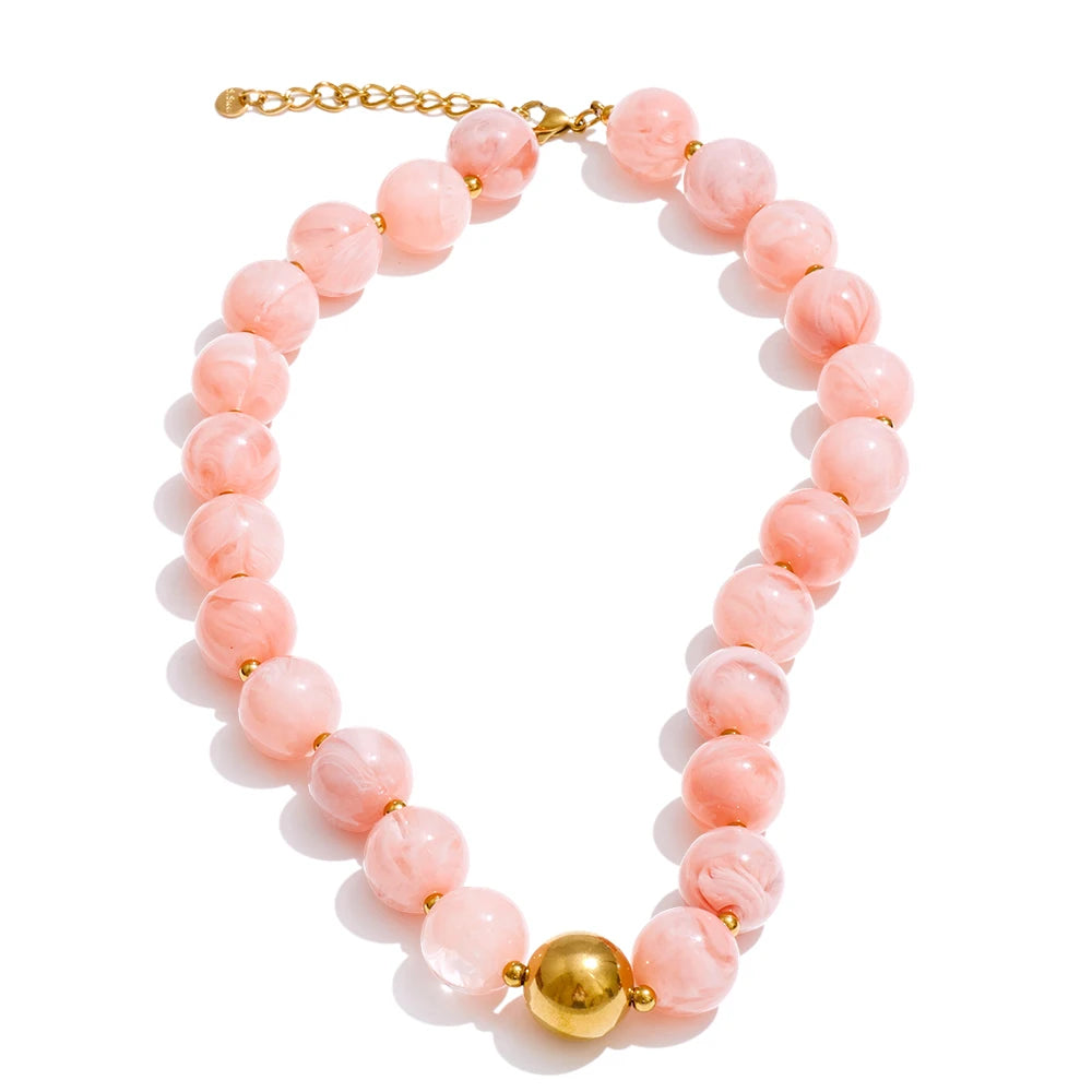 Conjunto Colar e Bracelete com Contas de Resina Coloridas