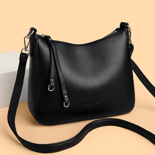 Bolsa feminina transversal de luxo preta em couro PU — Lojas LA