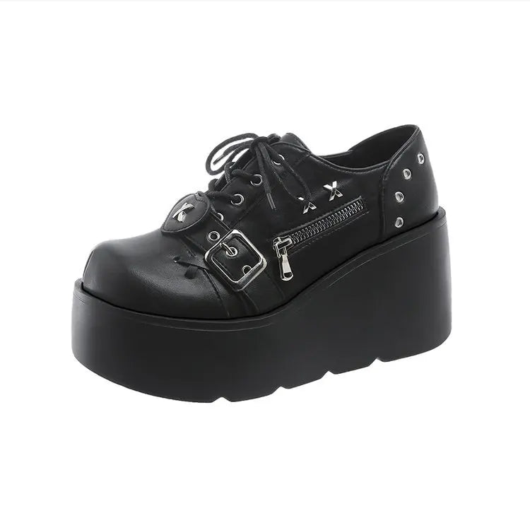 Bota Coturno Feminina Estilo Gótico Plataforma Salto Anabela Preta