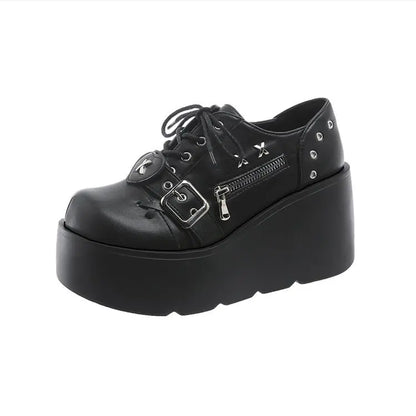 Bota Coturno Feminina Estilo Gótico Plataforma Salto Anabela Preta