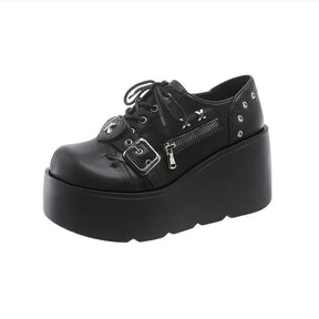 Bota Coturno Feminina Estilo Gótico Plataforma Salto Anabela Preta