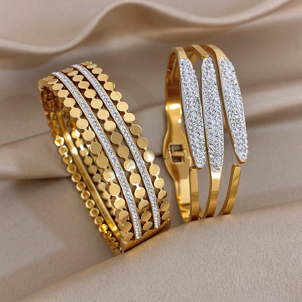 Bracelete Feminino Dourado Zircônia Geométrico — Lojas LA