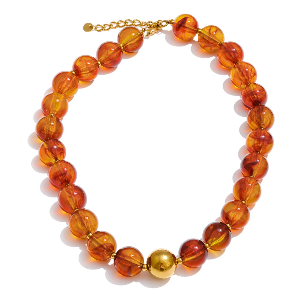Conjunto Colar e Bracelete com Contas de Resina Coloridas