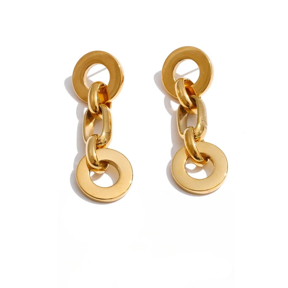 Brinco Argola com Corrente Feminino Banhado a Ouro - Versão Dourada - Vista Principal - Lojas LA