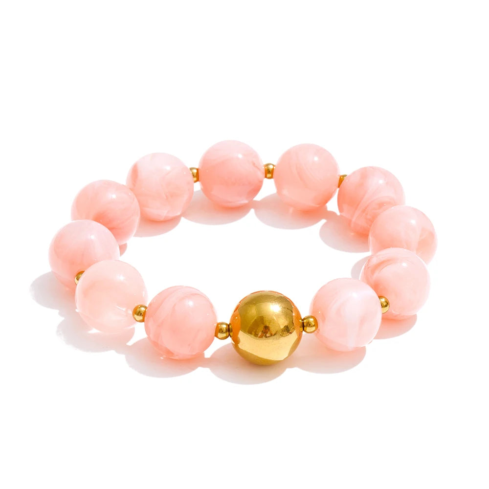Conjunto Colar e Bracelete com Contas de Resina Coloridas