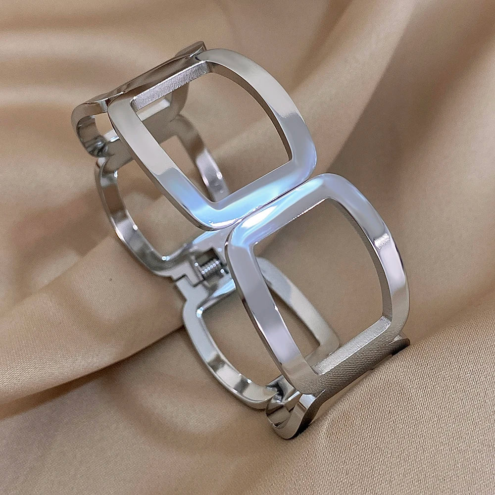 Bracelete Feminino Geométrico Vazado Aço Inoxidável Resistente à Água Hipoalergênico - Lojas LA