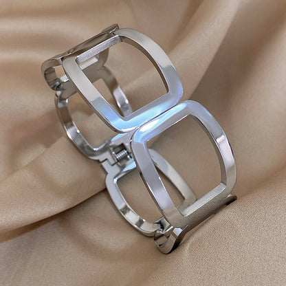 Bracelete Feminino Geométrico Vazado Aço Inoxidável Resistente à Água Hipoalergênico - Lojas LA