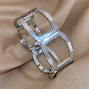 Bracelete Feminino Geométrico Vazado Aço Inoxidável Resistente à Água Hipoalergênico - Lojas LA