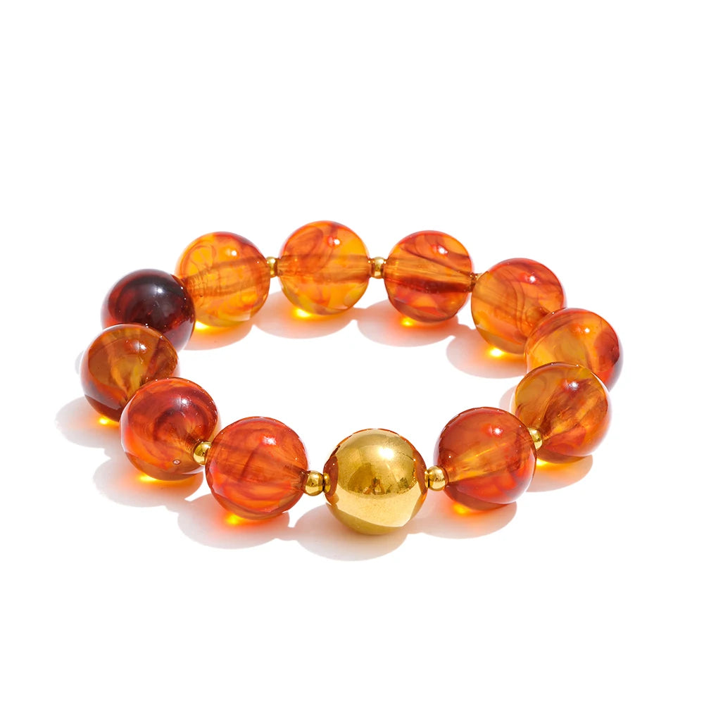 Conjunto Colar e Bracelete com Contas de Resina Coloridas